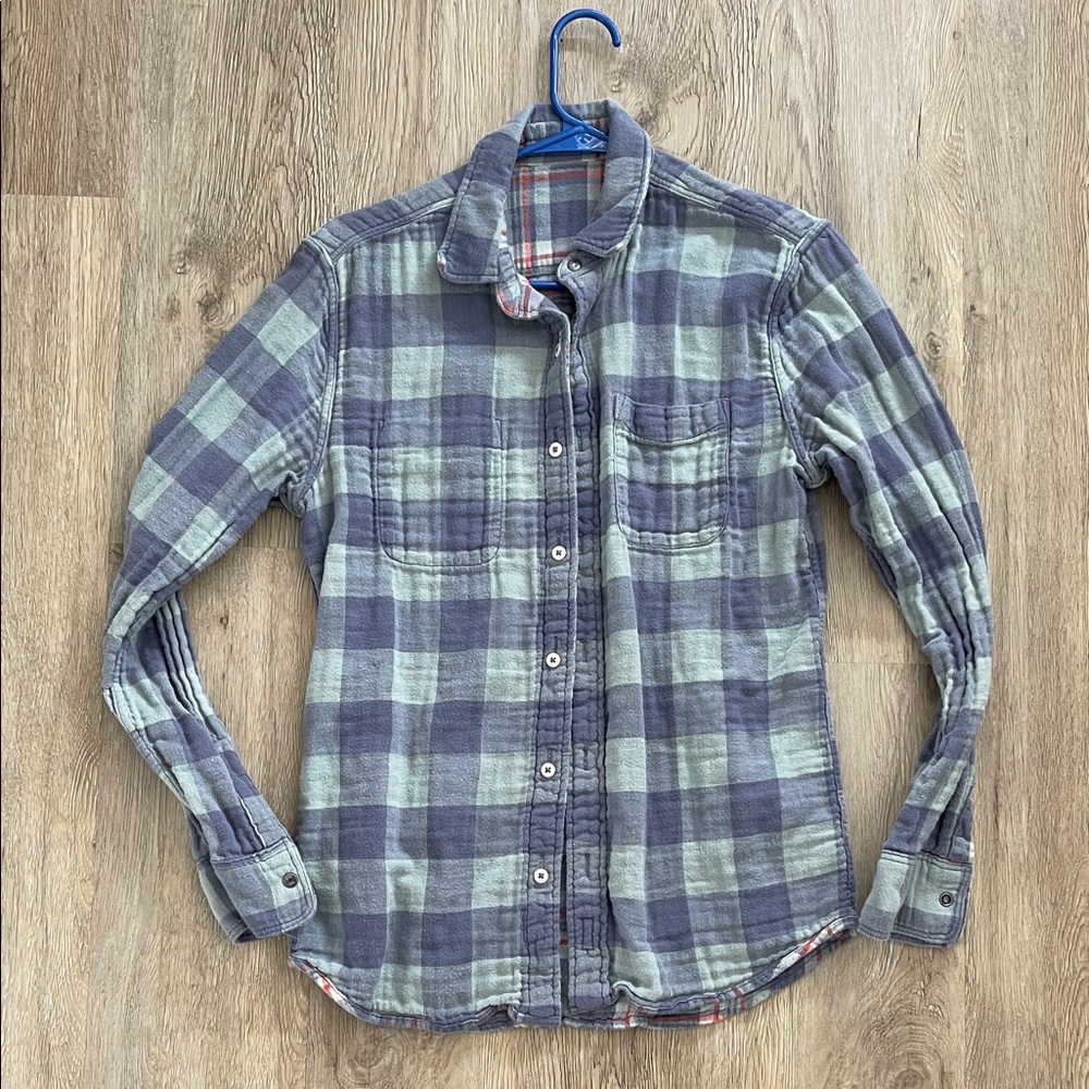 Men's Plaid Button-Up Shirt - Gray and Blue, reversible